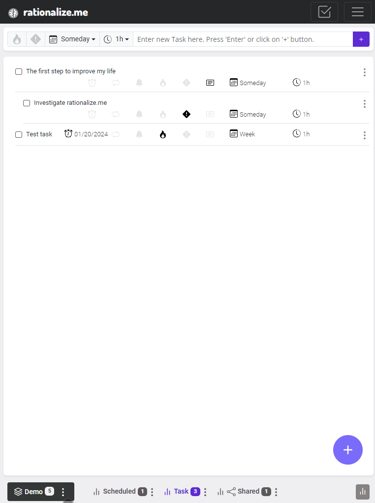 Add new task into Shared project, view Change Log on a tablet device