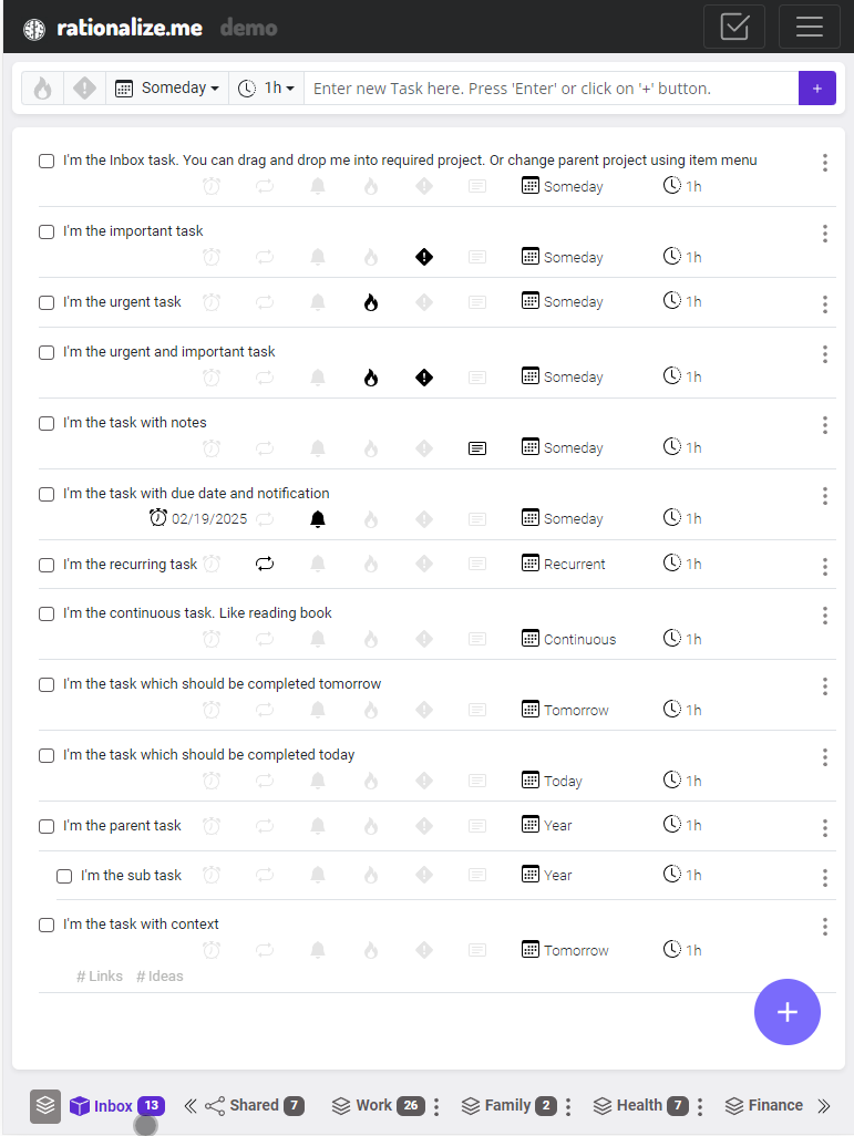 Change the active goal and project on a tablet device