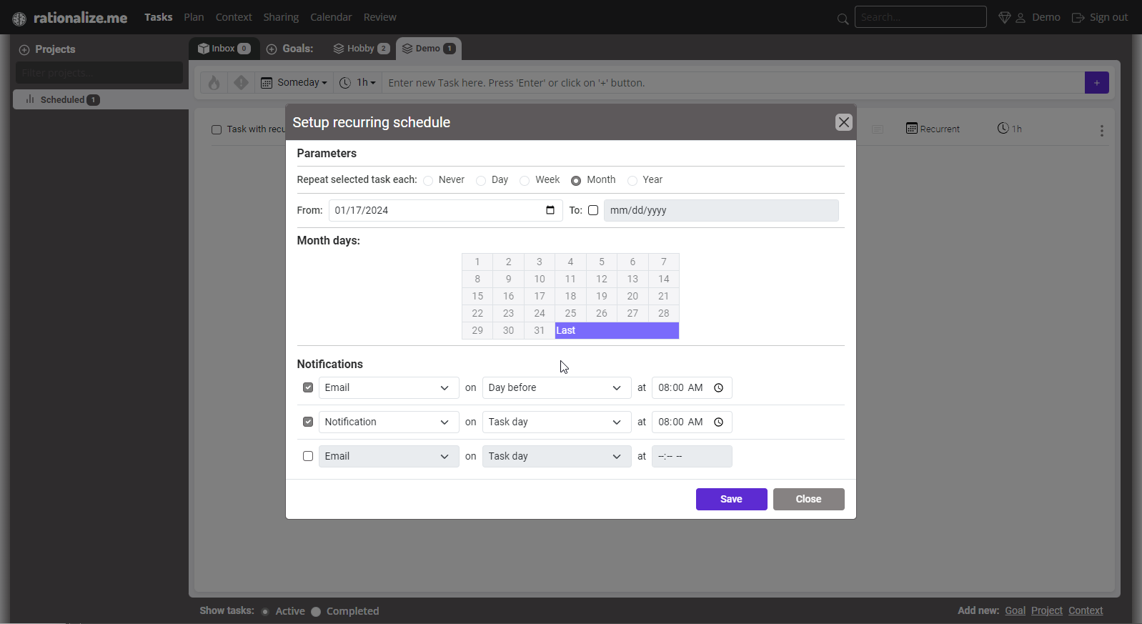 Remove recurrent schedule from the task on a desktop computer