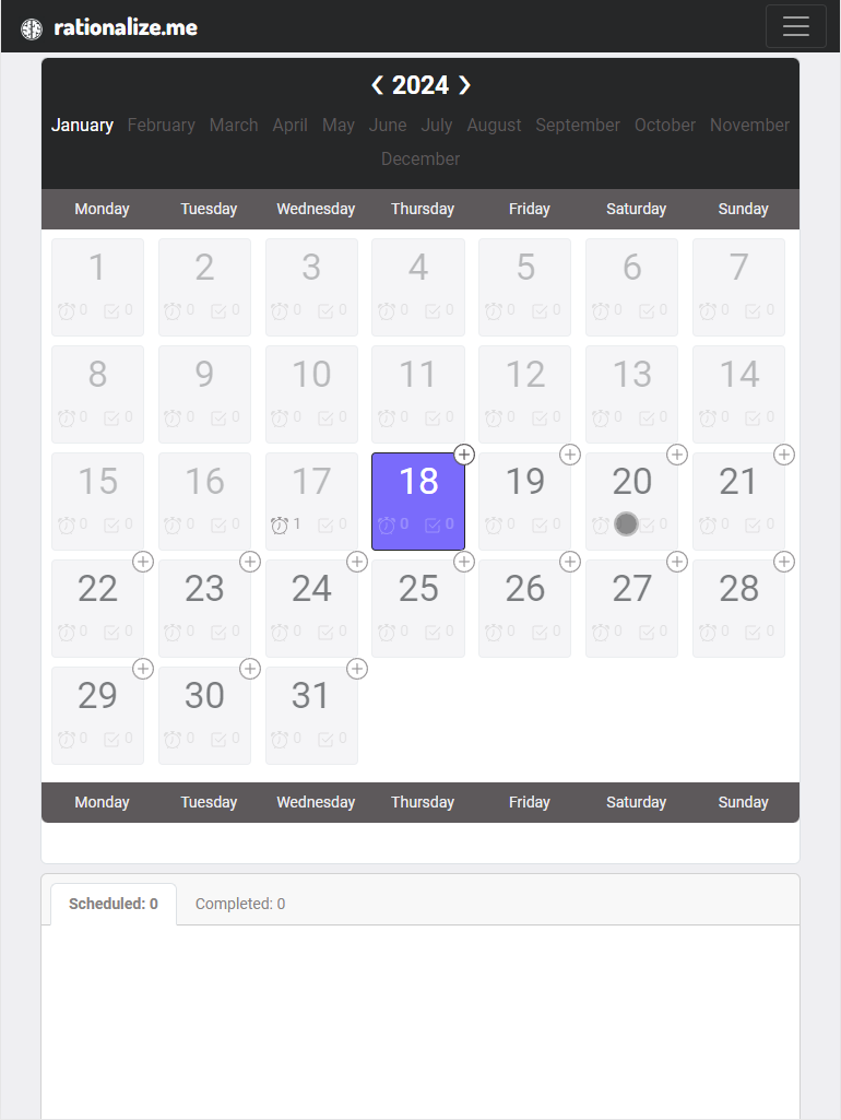 Add new task in the Calendar area on a tablet device