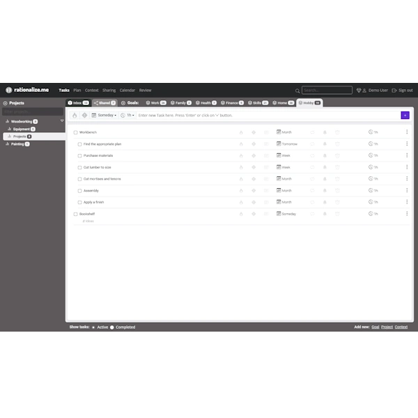 Application Screen: Project view on a desktop computer